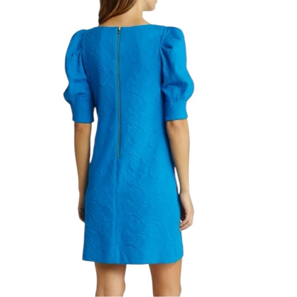 Lilly Pulitzer Feona Teal Bay Knit‎ Jacquard Puff Sleeve Dress Size M - Picture 5 of 14